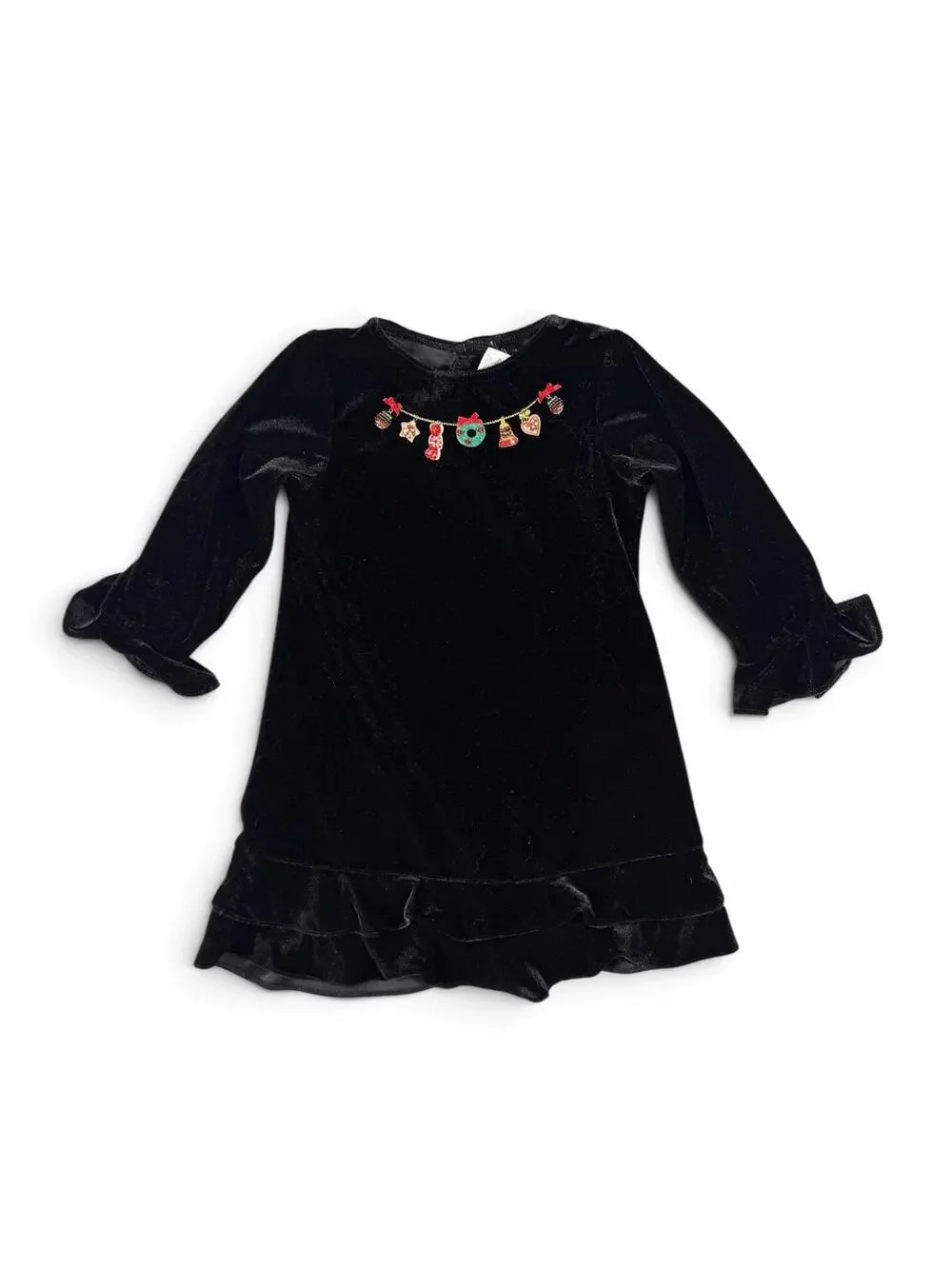 Good Lad Black Velvet Embroidered Christmas Holiday Dress 4
